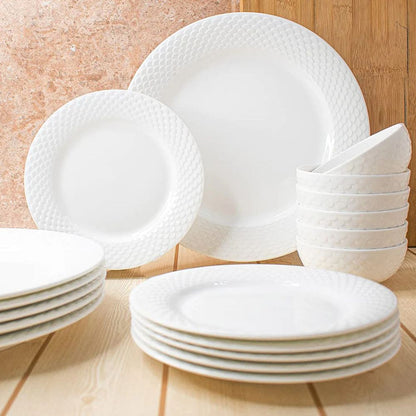Ripple Ceramic Georgian Plain White Dinner Set Set of 18 Pcs