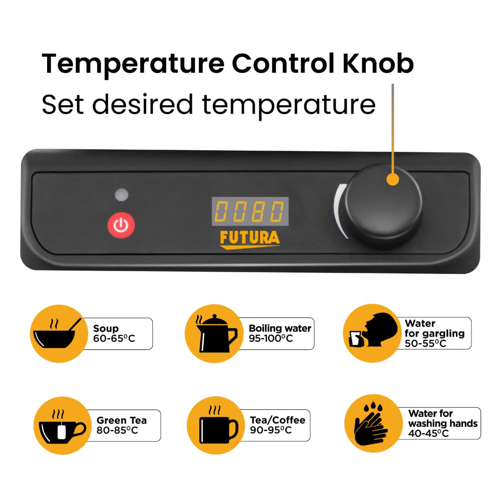 Hawkins Futura Stainless Steel 1.4 Litre 1200 Watts Electronic Smart Kettle with Micro-Chip - FKTA1 - 4