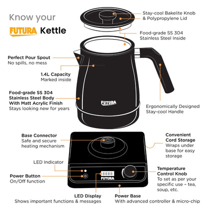 Hawkins Futura Stainless Steel 1.4 Litre 1200 Watts Electronic Smart Kettle with Micro-Chip - FKTA1 - 2