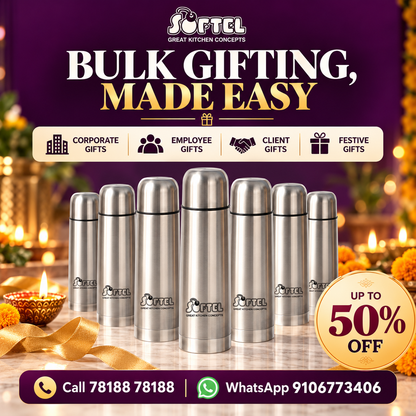 Softel Thermosteel 500ml Vacuum Flask for Hot & Cold Drinks | Insulated Stainless Steel Bottle for Office, Travel & Gifting | 1 Pc
