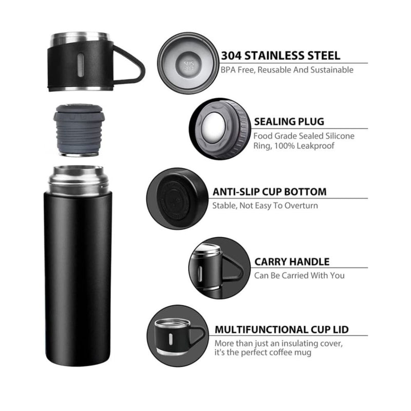 Stainless Steel Vacuum Flask Set with 3 Steel Cups - 3