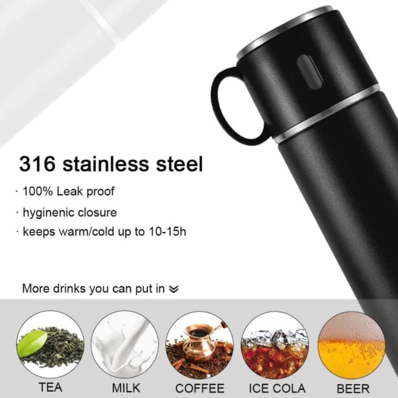 Stainless Steel Vacuum Flask Set with 3 Steel Cups - 4