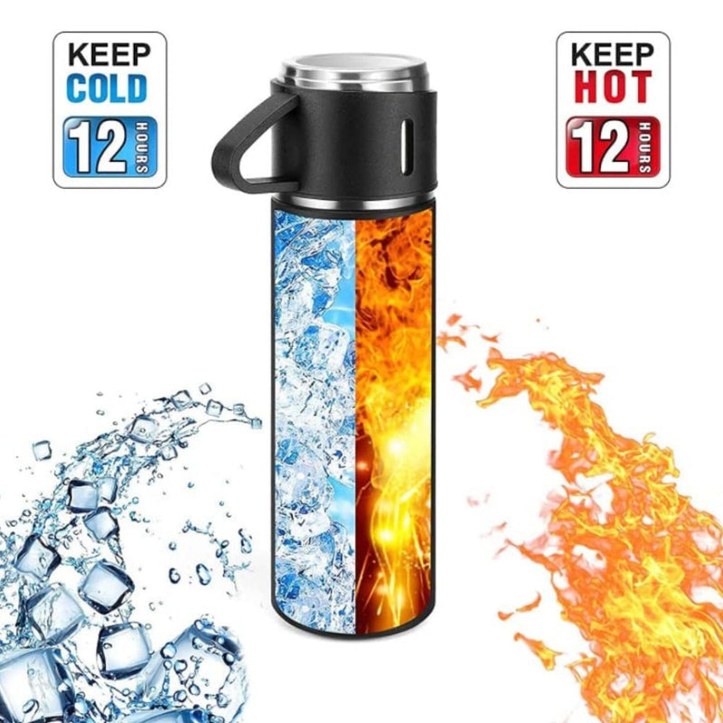 Buy Vikrida Stainless Steel Vacuum Flask Set with 3 Steel Cups