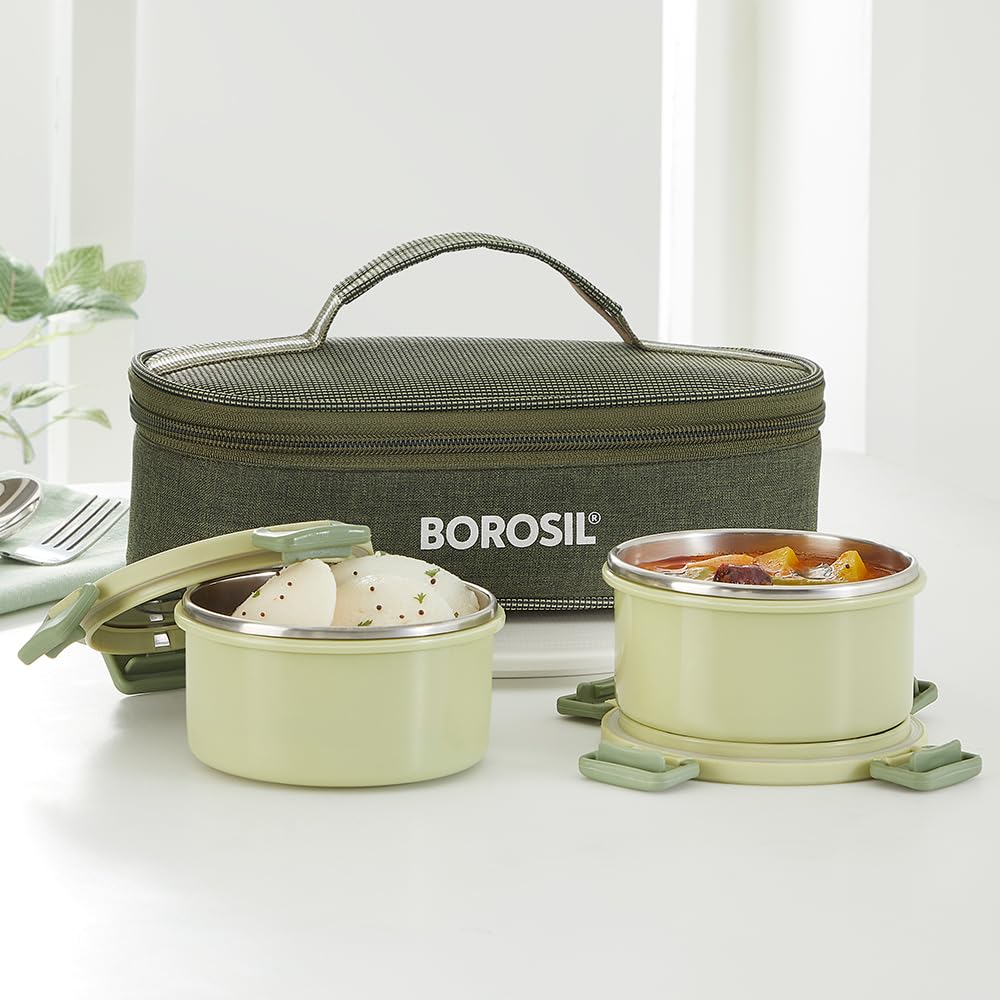 Borosil Glory 2 Container Stainless Steel Lunchbox with Bag - 14