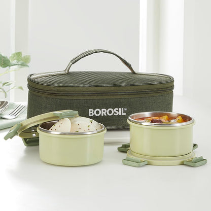 Borosil Glory 2 Container Stainless Steel Lunchbox with Bag - 14