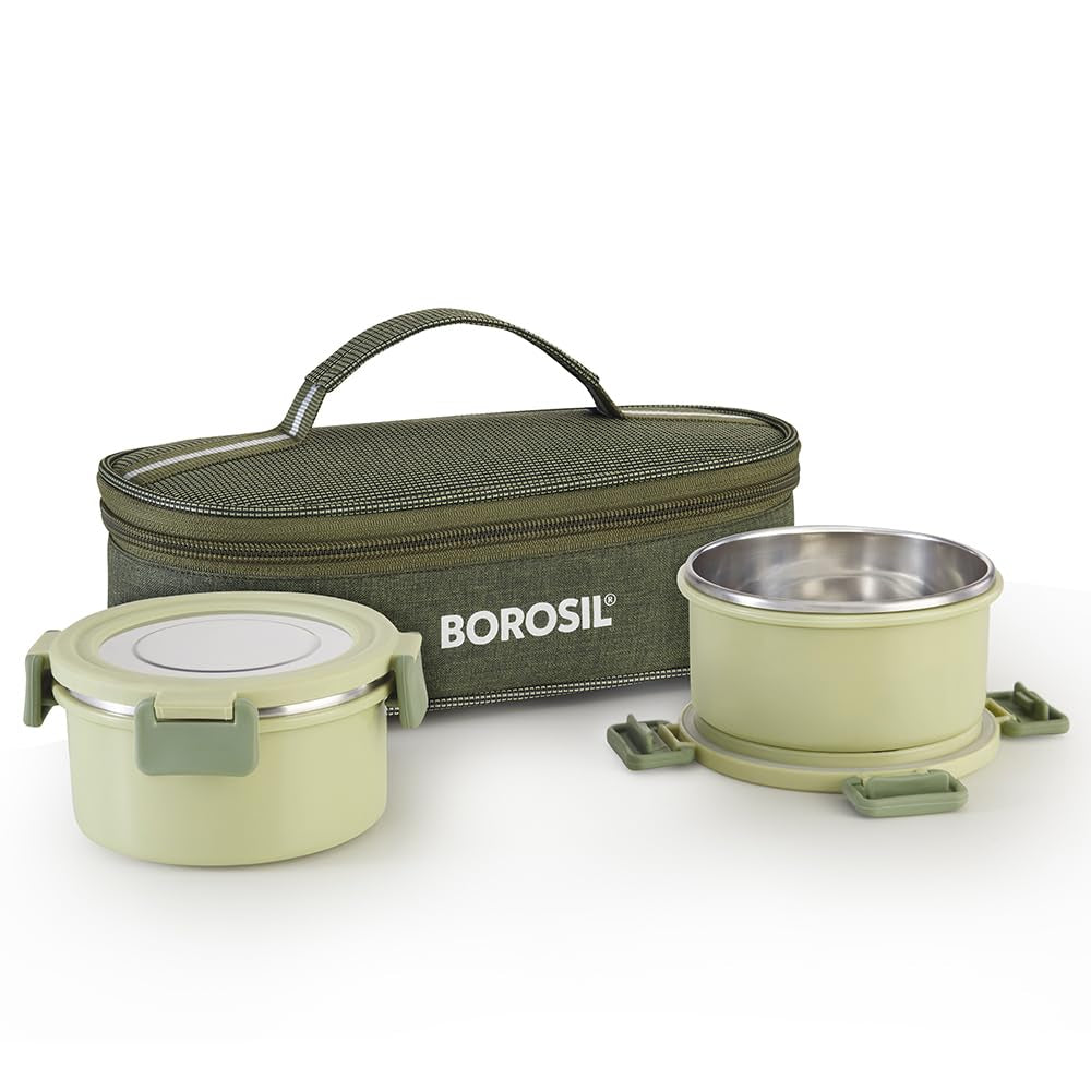 Borosil Glory 2 Container Stainless Steel Lunchbox with Bag - 15