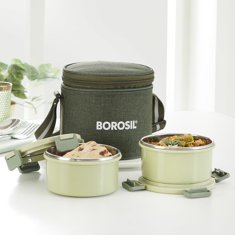 Borosil Glory 2 Container Stainless Steel Lunchbox with Bag - 19