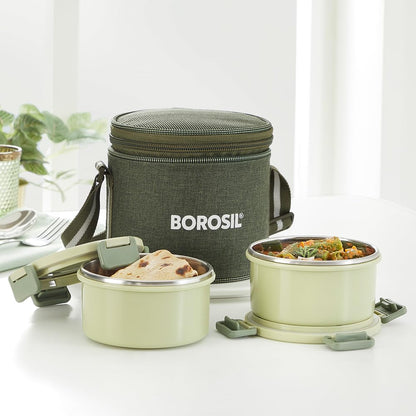 Borosil Glory 2 Container Stainless Steel Lunchbox with Bag - 19