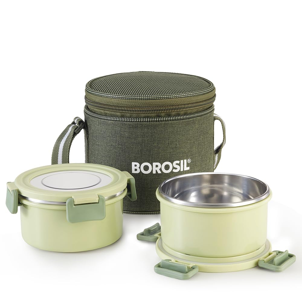 Borosil Glory 2 Container Stainless Steel Lunchbox with Bag - 20