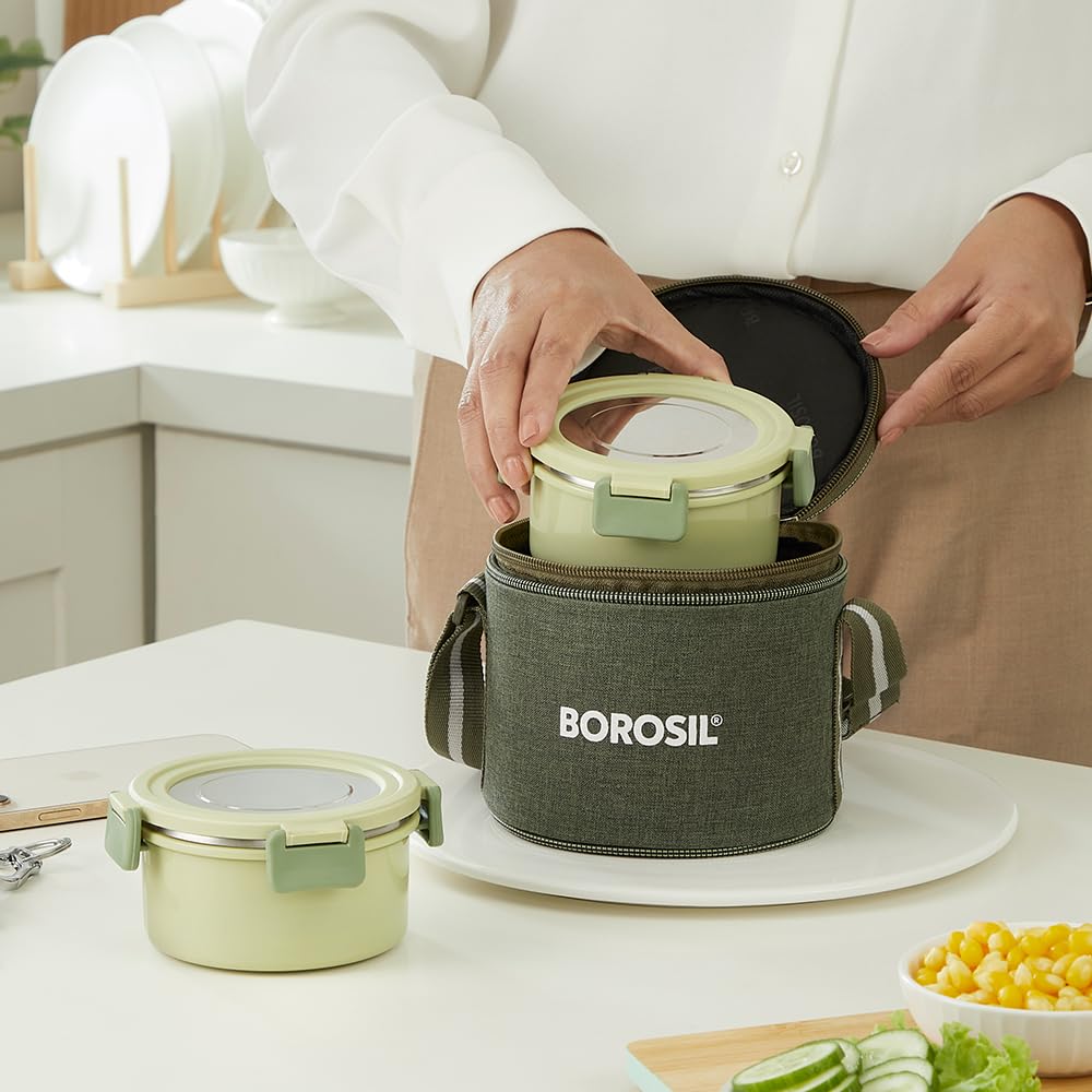 Borosil Glory 2 Container Stainless Steel Lunchbox with Bag - 23