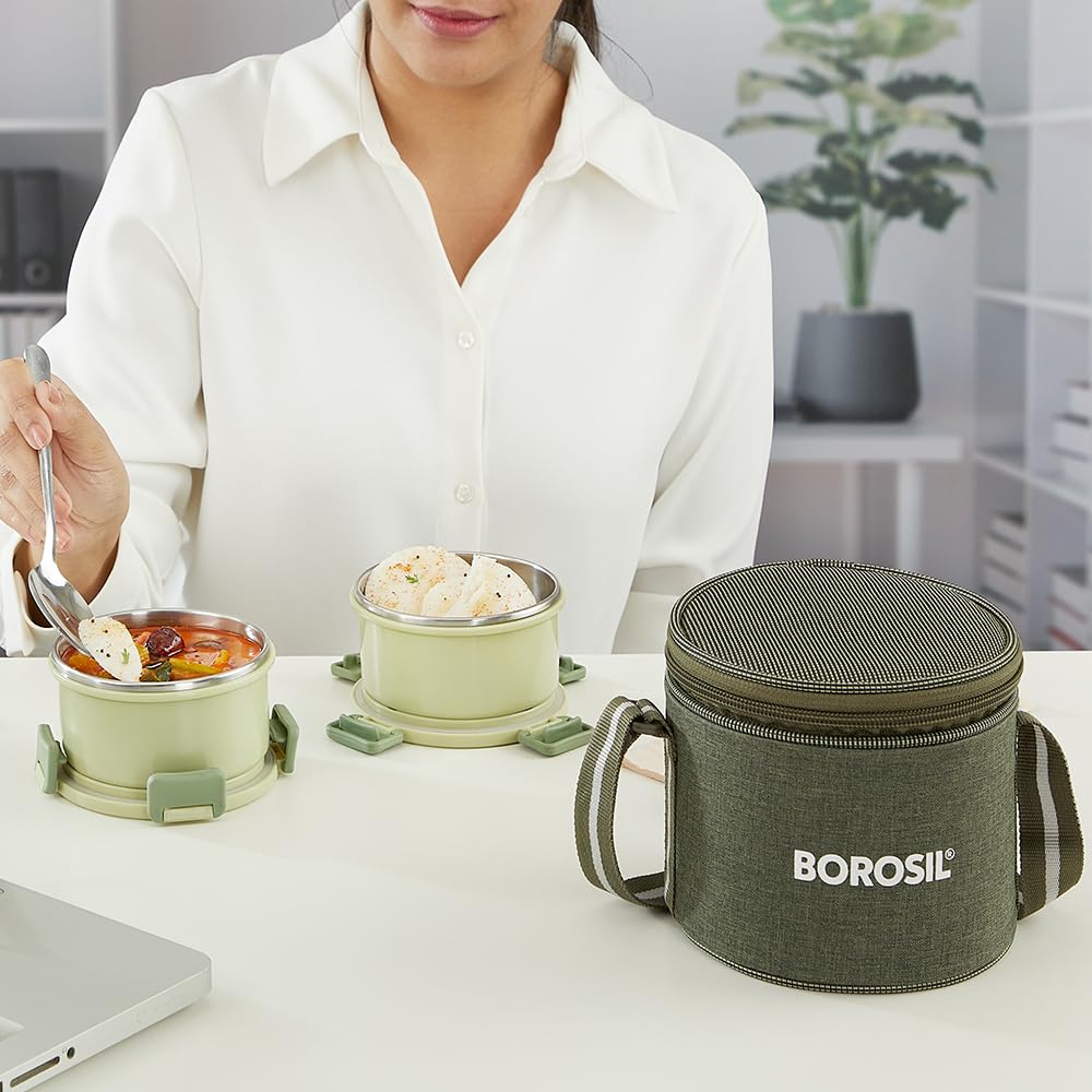 Borosil Glory 2 Container Stainless Steel Lunchbox with Bag - 22
