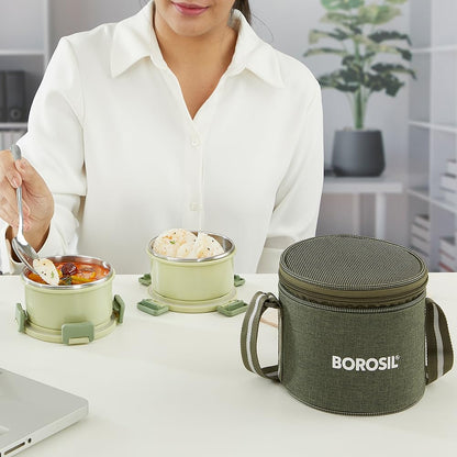 Borosil Glory 2 Container Stainless Steel Lunchbox with Bag - 22