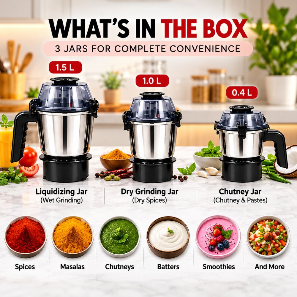 Milton Gladiator 1000 Watts Mixer Grinder with 3 Multipurpose Jars - 4