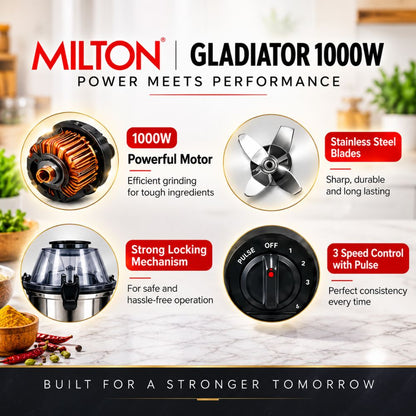 Milton Gladiator 1000 Watts Mixer Grinder with 3 Multipurpose Jars - 3