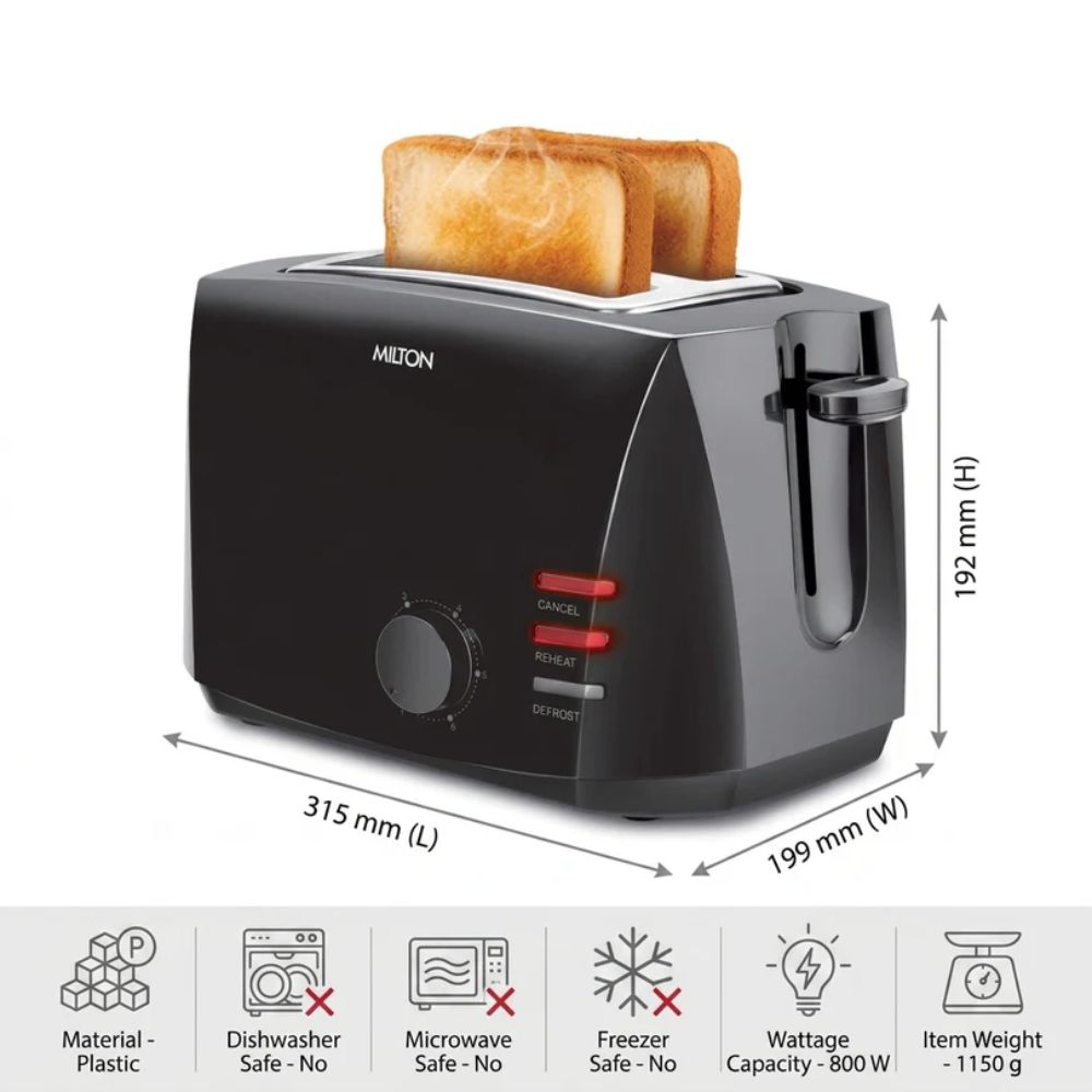 Milton Gold Crust 800 Watts 2-Slice Pop Up Toaster - 4