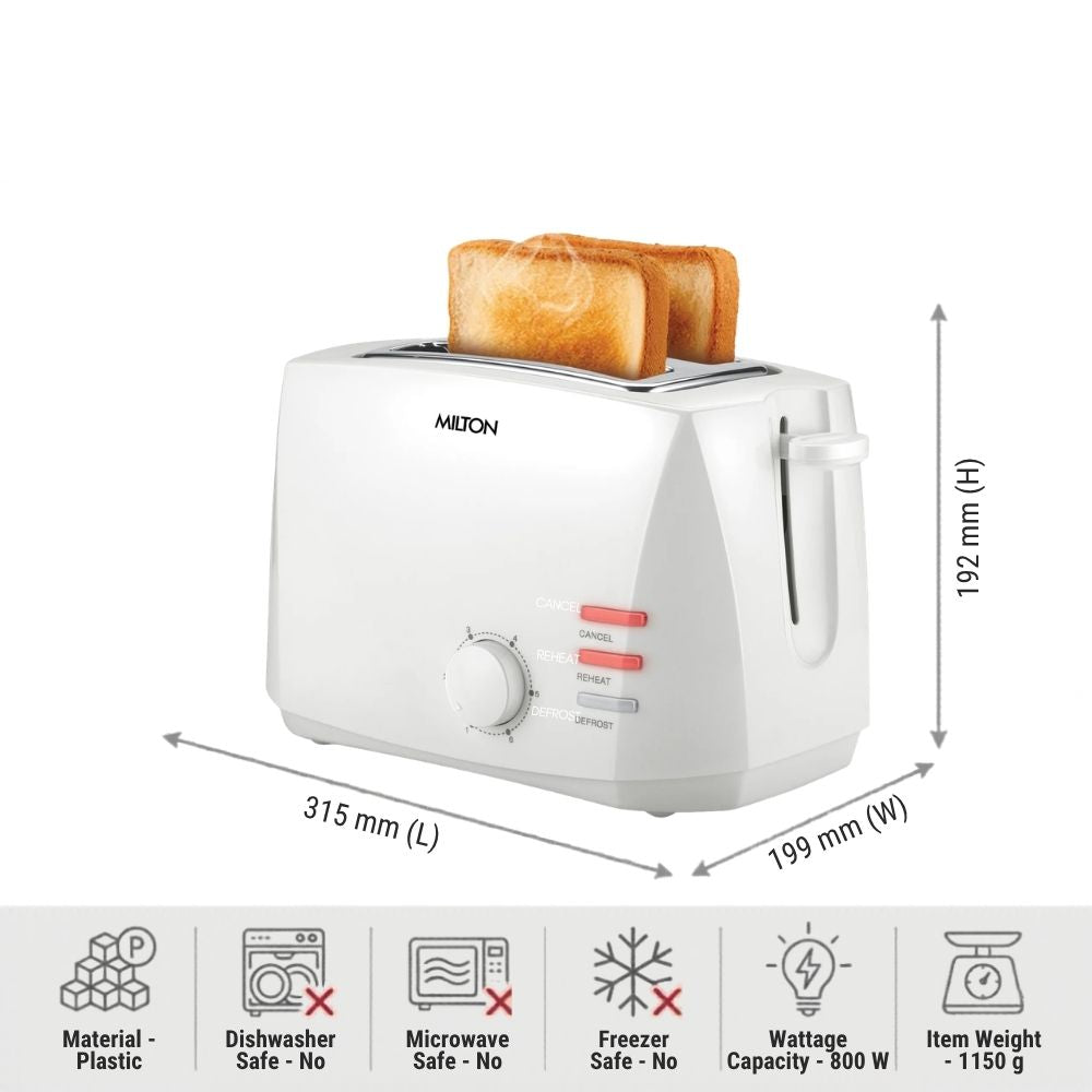 Milton Gold Crust 800 Watts 2-Slice Pop Up Toaster - 3