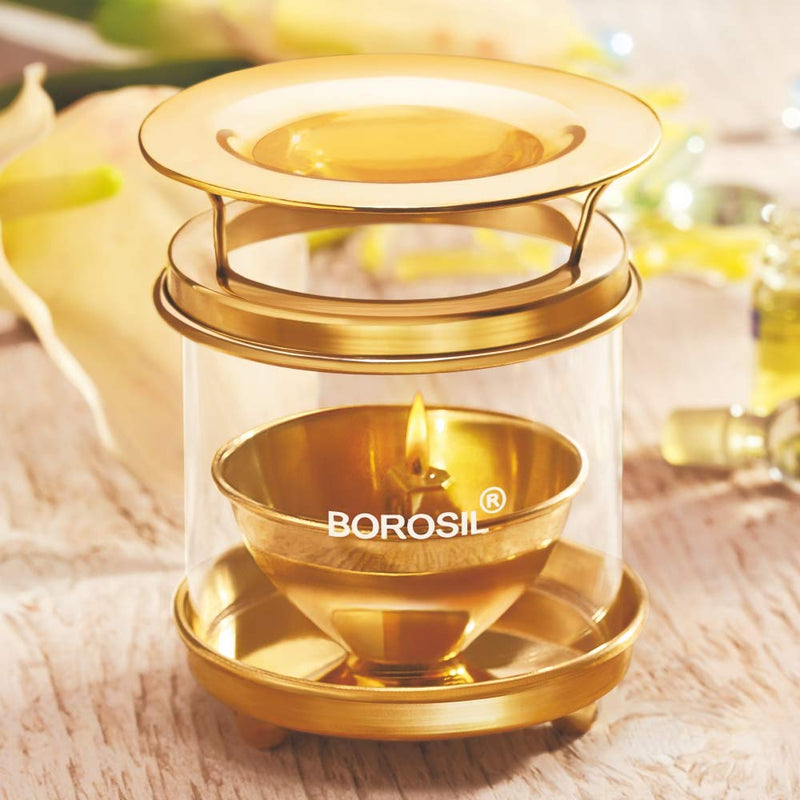 Borosil Brass Diffuser Diya with Borosil Glass Chimney - 1