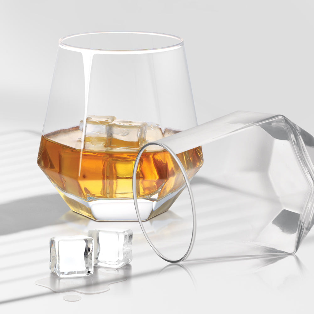 Treo Hexa On The Rocks 300 ML Glass Tumbler | Transparent | Set of