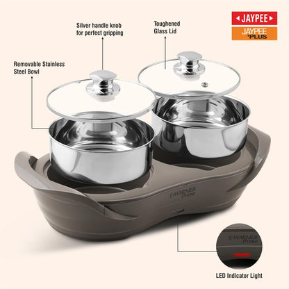 Jaypee Plus E-Warmer Prime Stainless Steel Electric Casserole Set with Removable Containers - 5