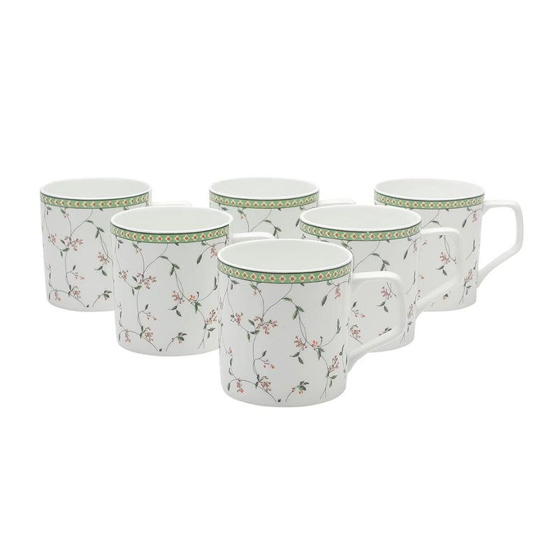 JCPL Ceramic Floral Printed Gardenia 220 ML Coffee & Tea Mugs - 2
