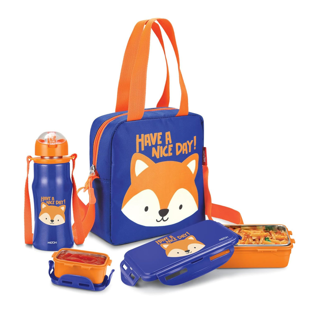 Milton Kidz Combo Tiffin - 650 ML Tiffin with inner steel + 415 ML Stainless Steel Bottle - 1