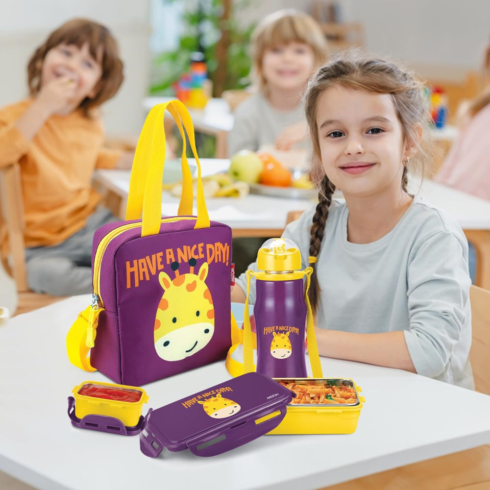 Milton Kidz Combo Tiffin - 650 ML Tiffin with inner steel + 415 ML Stainless Steel Bottle - 6