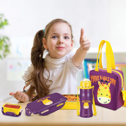 Milton Kidz Combo Tiffin - 650 ML Tiffin with inner steel + 415 ML Stainless Steel Bottle - 10