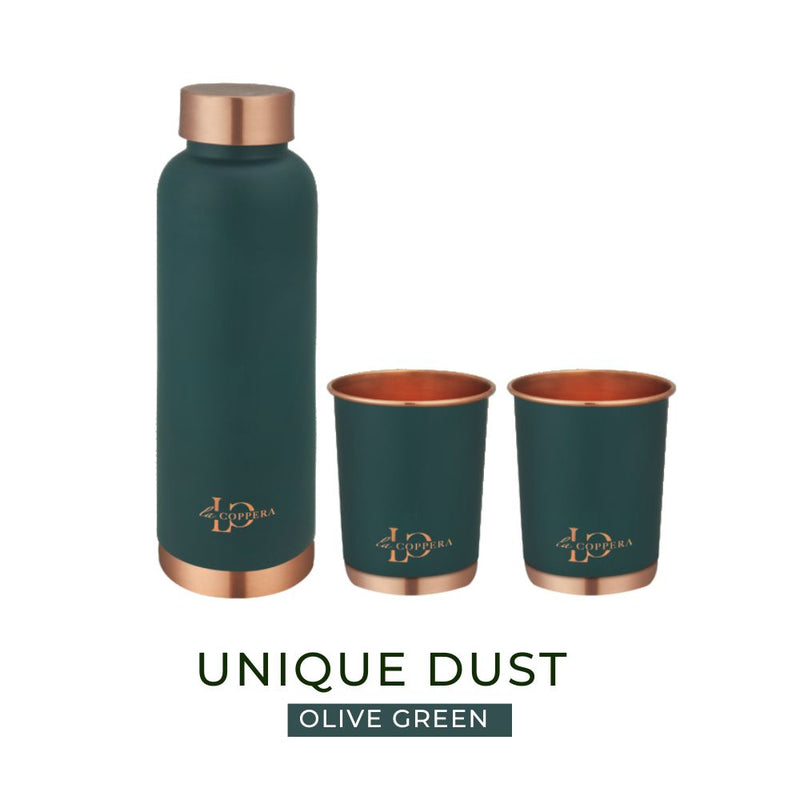 LaCoppera Copper Unique Dust Olive Green Bottle with 2 Glass Set - LG8005 - 4