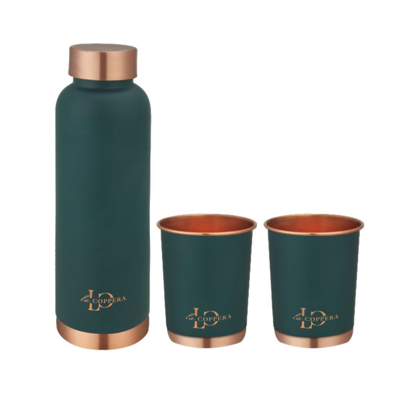 LaCoppera Copper Unique Dust Olive Green Bottle with 2 Glass Set - LG8005 - 1