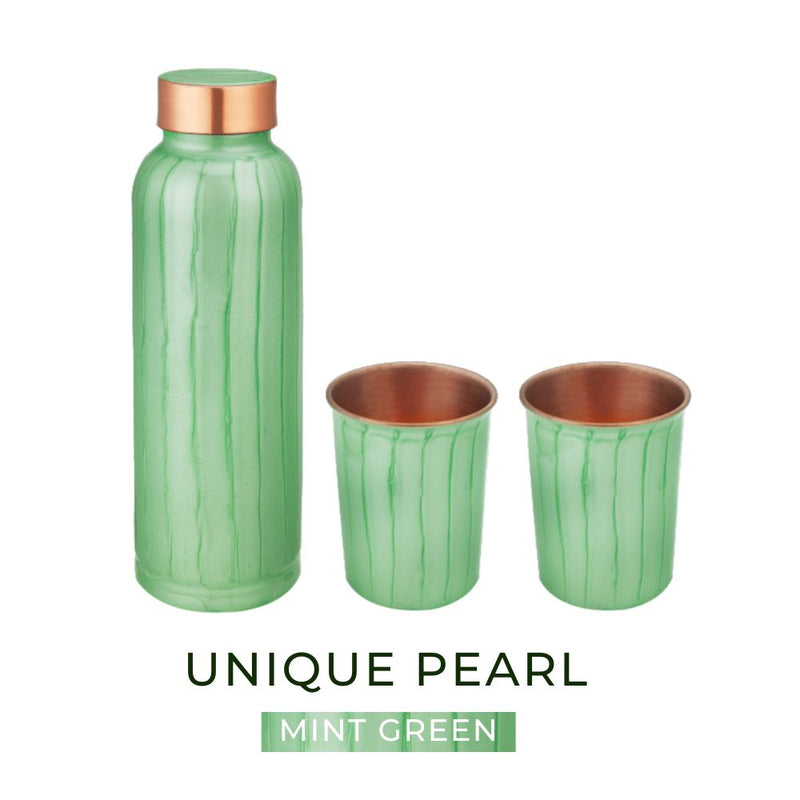 LaCoppera Copper Unique Pearl Mint Green Bottle with 2 Glass Set - LG8008 - 4