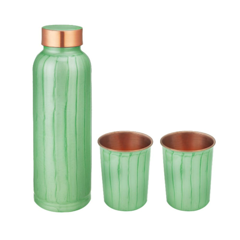 LaCoppera Copper Unique Pearl Mint Green Bottle with 2 Glass Set - LG8008 - 1