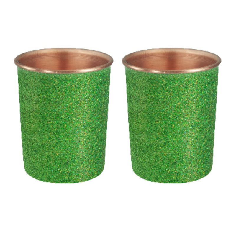 LaCoppera Copper Unique Glitter Kelly Green Bottle with 2 Glass Set - LG8010 - 3