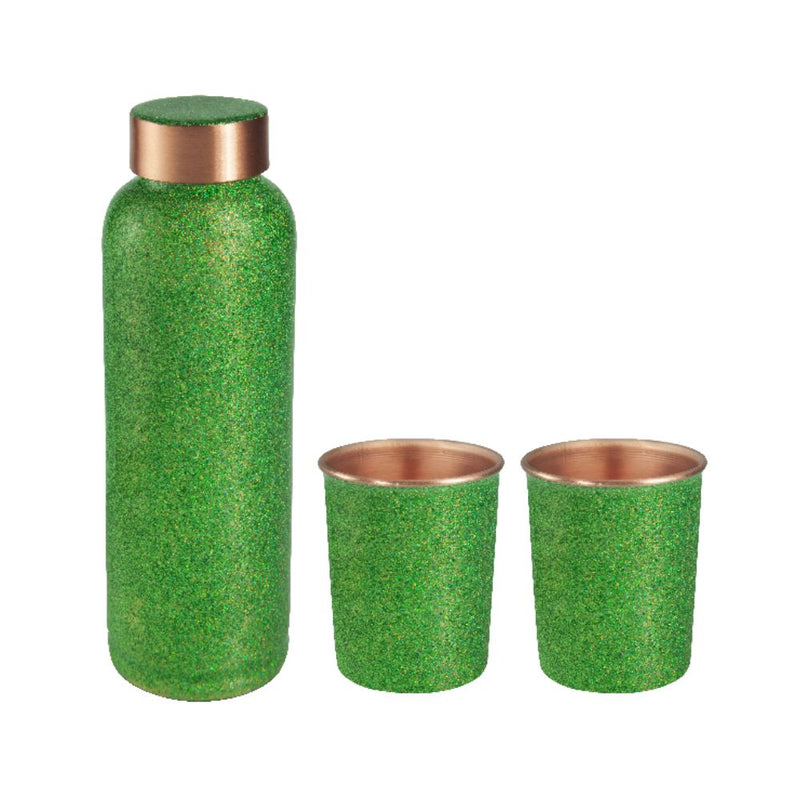 LaCoppera Copper Unique Glitter Kelly Green Bottle with 2 Glass Set - LG8010 - 1
