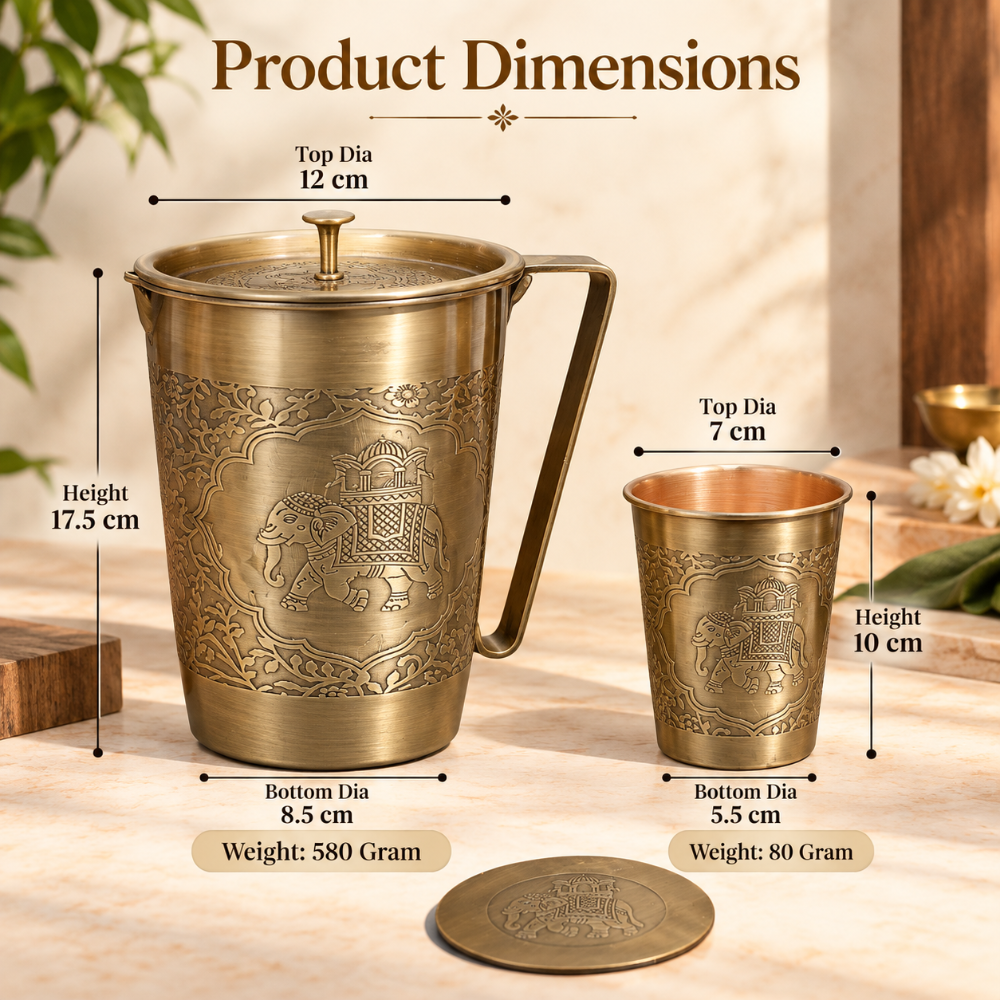 LaCoppera Rajwada Copper Jug Set with Antique Brass Finish - 4