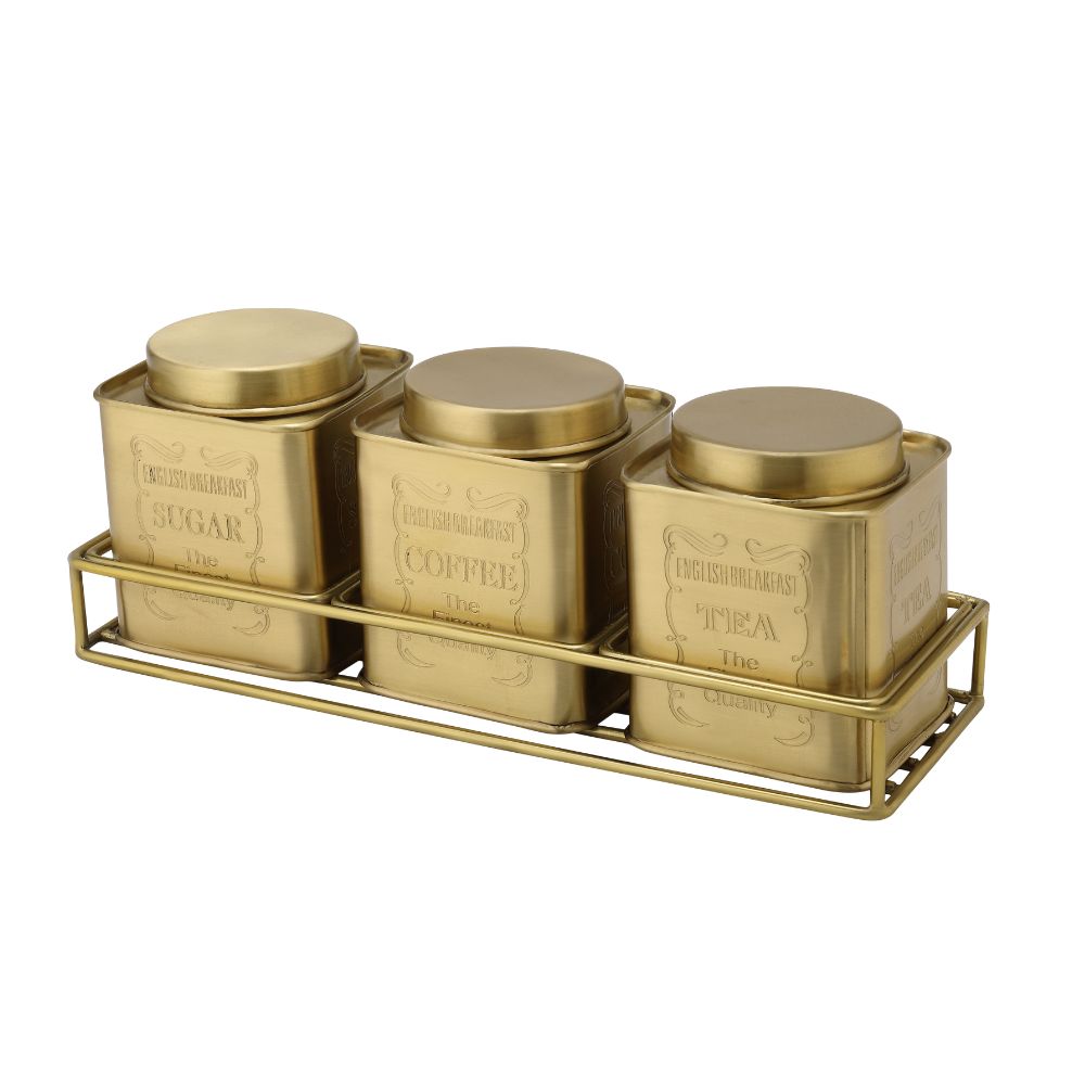 LaCoppera Brass Tea Coffee Sugar Breakfast Jar Set with Stand - 2