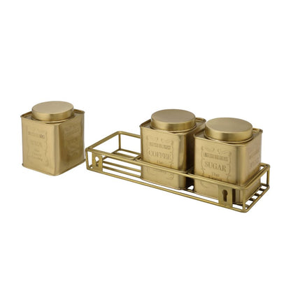 LaCoppera Brass Tea Coffee Sugar Breakfast Jar Set with Stand - 1