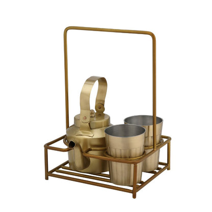 LaCoppera Premium Brass Tapri Tea Set – 2  Glasses & Kettle with Stand - 2