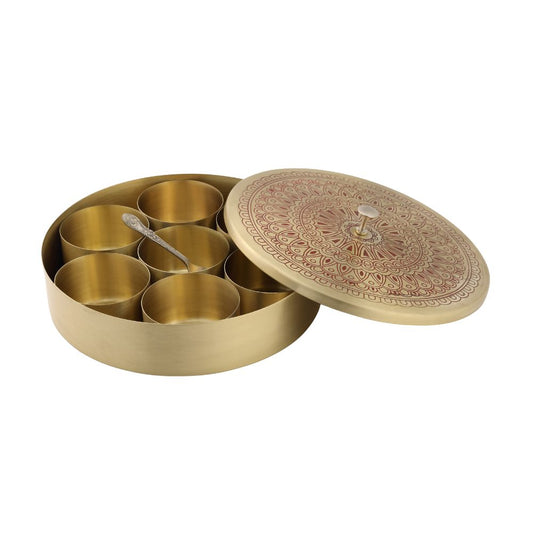 LaCoppera Mandala Design Premium Brass Masala Box - 1
