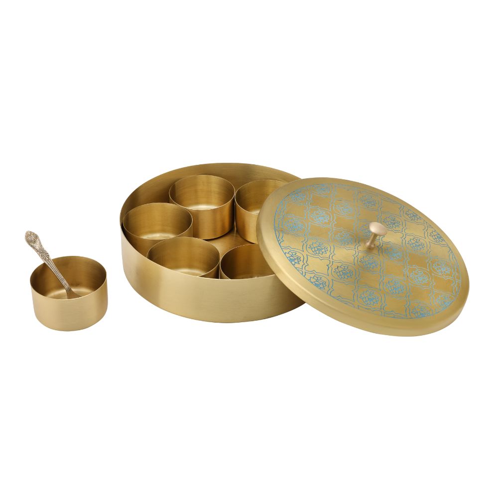 LaCoppera Premium Brass Lotus Harmony 8 Inch Masala Box - 1