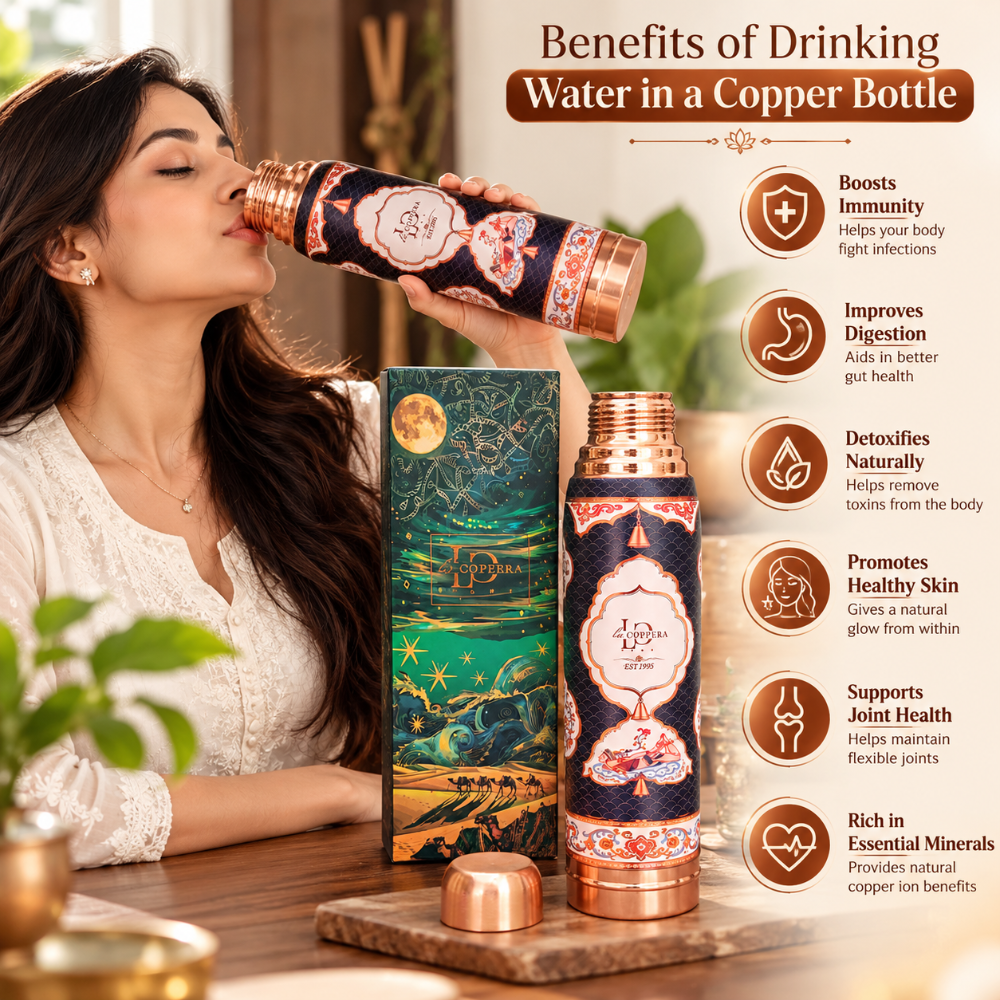LaCoppera Copper Ayursip Raag Darbar UV Printed 1000 ML Water Bottle - 4