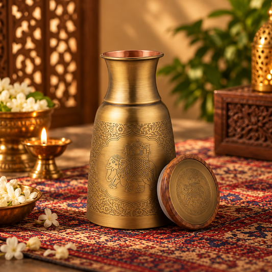 Lacoppera Aurbell Sepia Gold Copper Carafe with Wooden Lid - 1
