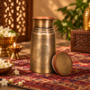 Lacoppera Zora Sepia Gold Copper Carafe with Wooden Lid | Handcrafted Antique Brass Finish | 1 Pc
