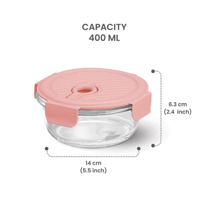Treo Borosilicate Glass Lumino Fresh 400 ML Round Container - 7