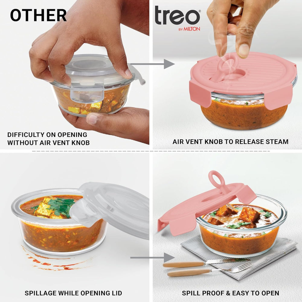 Treo Borosilicate Glass Lumino Fresh 400 ML Round Container - 9