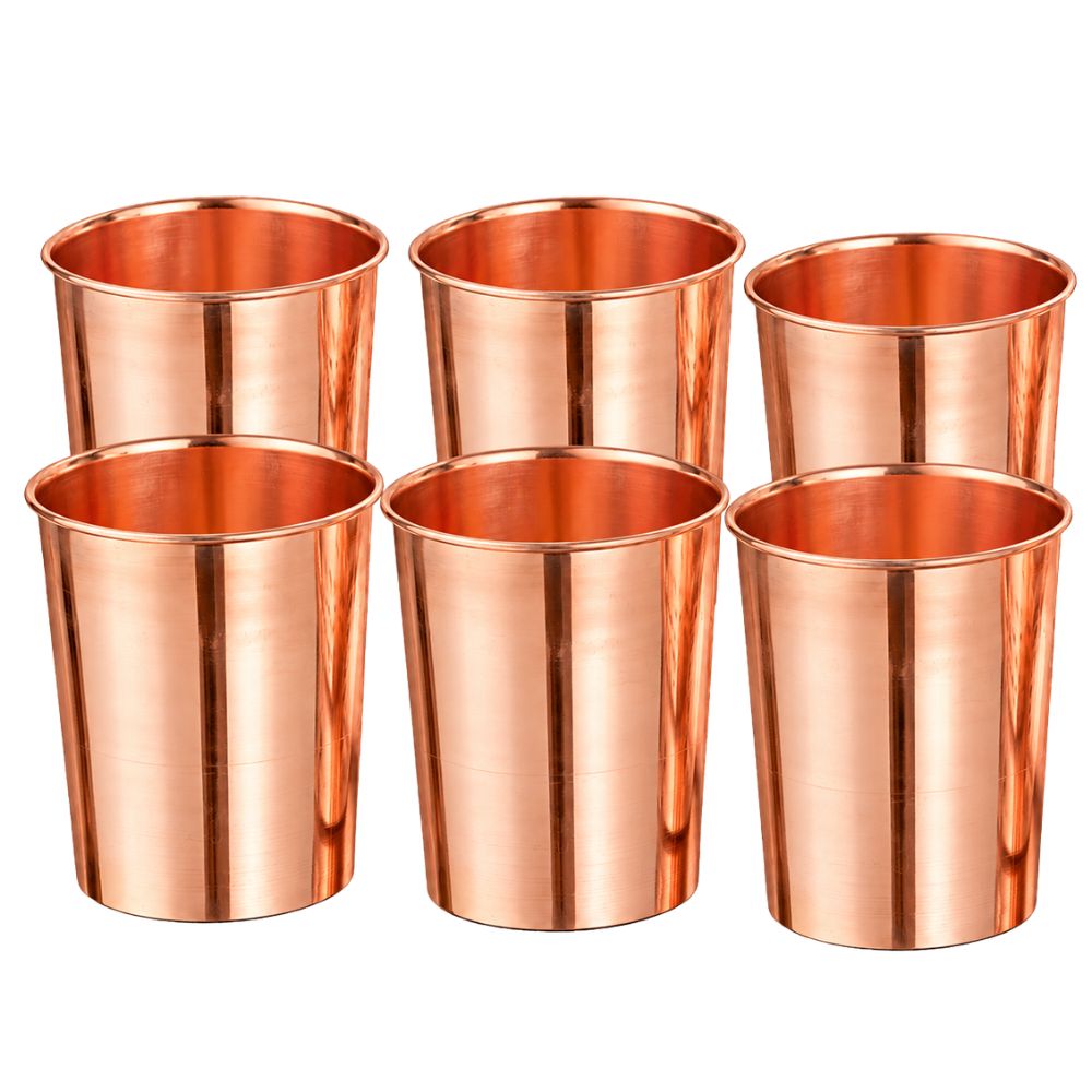 LaCoppera Amrapali 250 ML Plain Copper Water Glass - 6
