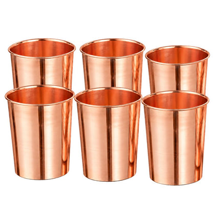 LaCoppera Amrapali 250 ML Plain Copper Water Glass - 6