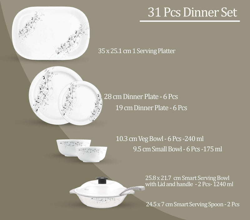 Milton Melamine Lissome Round 31 Pcs Dinner Set | Set of 31 Pcs