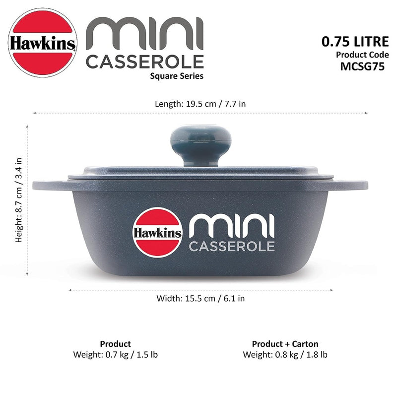 Hawkins Die Cast 750 ML Mini Square Casserole with Lid - 14