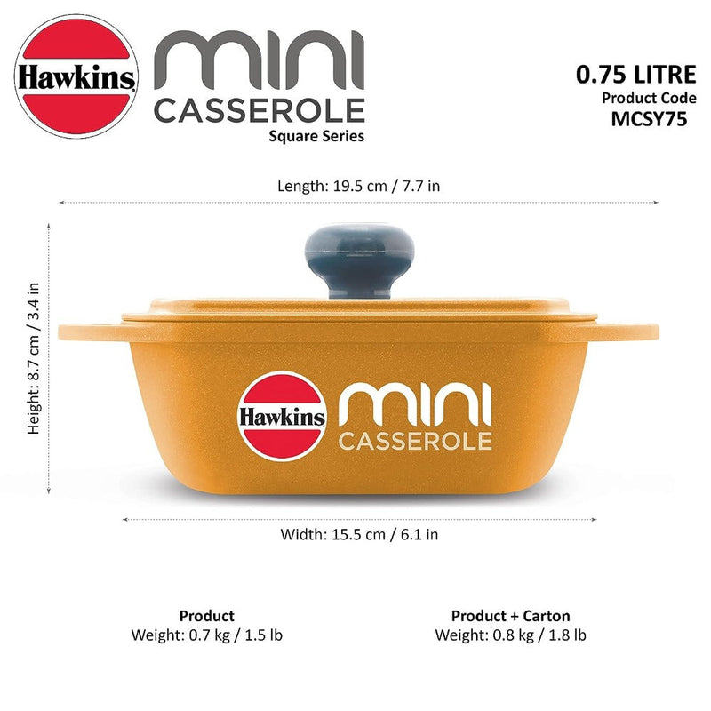 Hawkins Die Cast 750 ML Mini Square Casserole with Lid - 10