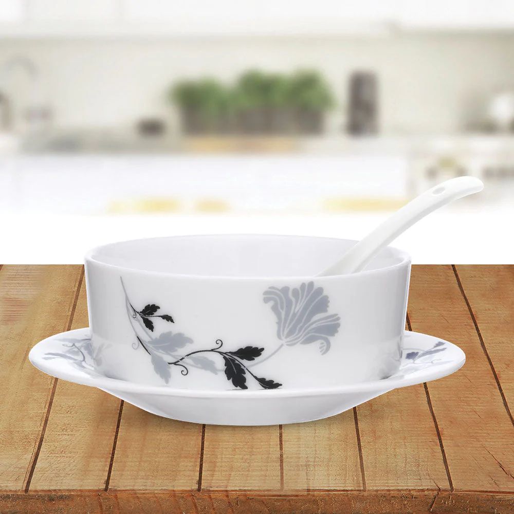 सॉसर सेटसह बोरोसिल सूप बाउल द्वारे लाराह | 18 पीसीचा संच